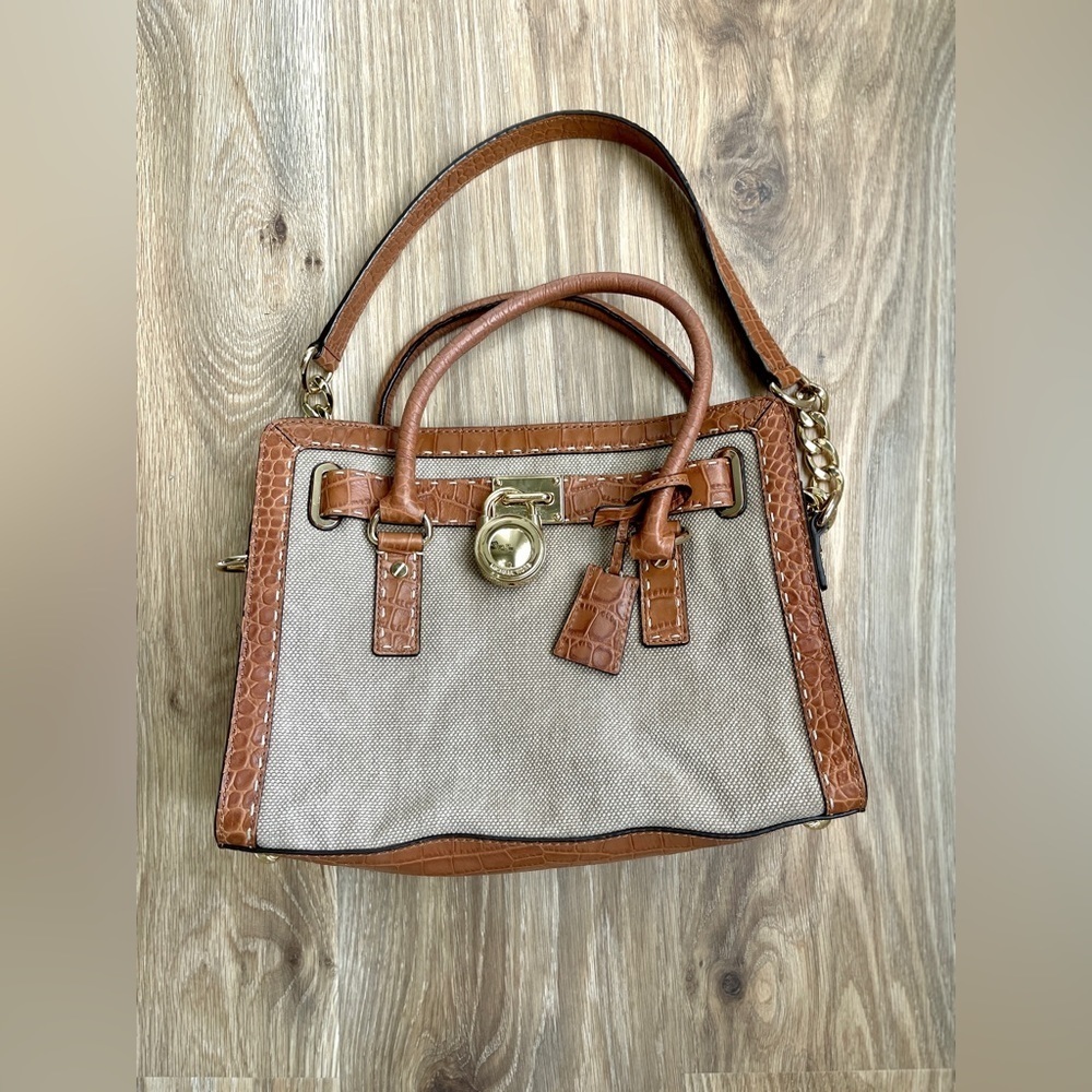 MICHAEL KORS STUDIO HAMILTON LARGE HEMP CANVAS SATCHEL